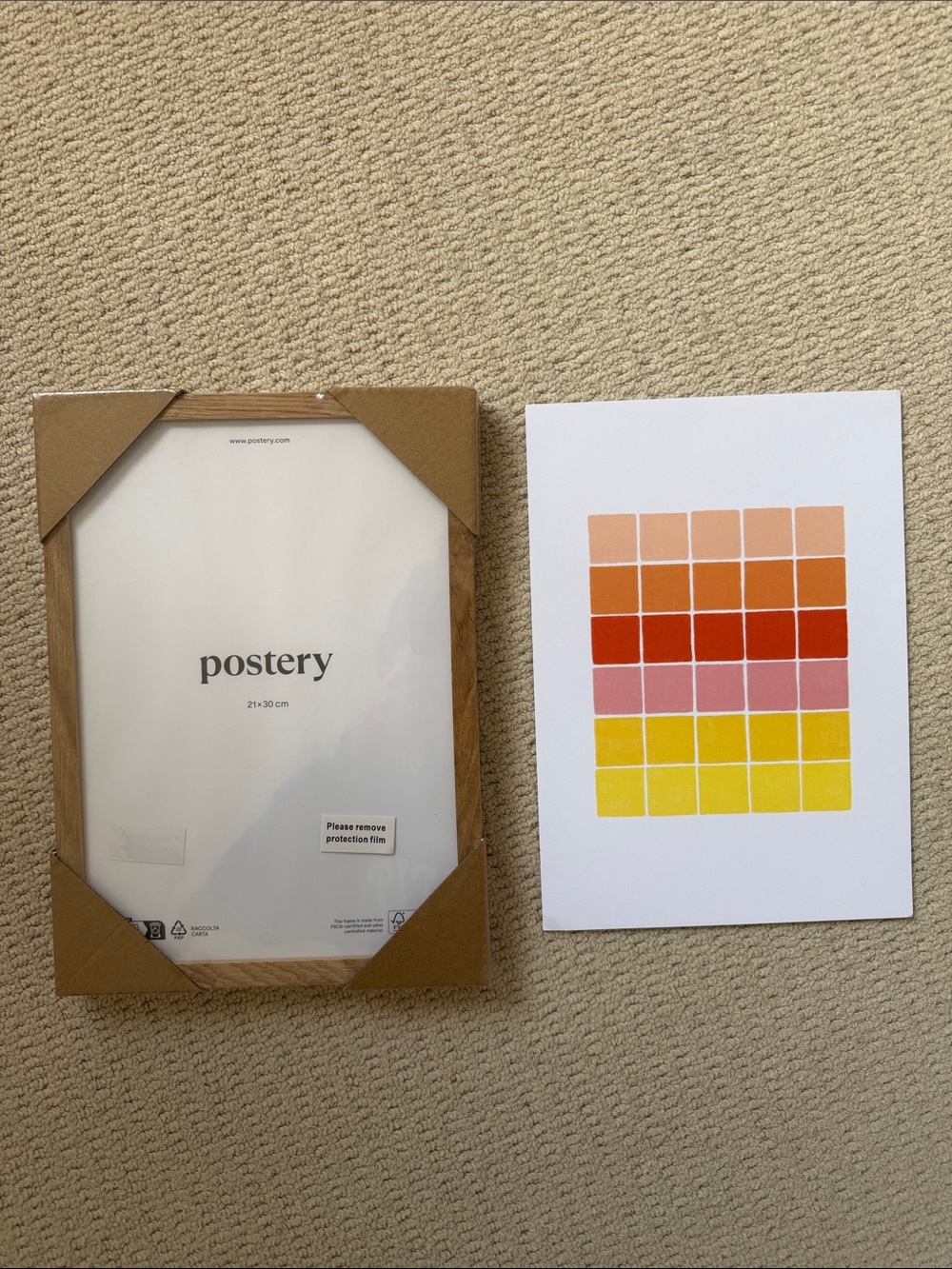 Postery Color Grid Poster in Yellow, Orange, Pink and frame